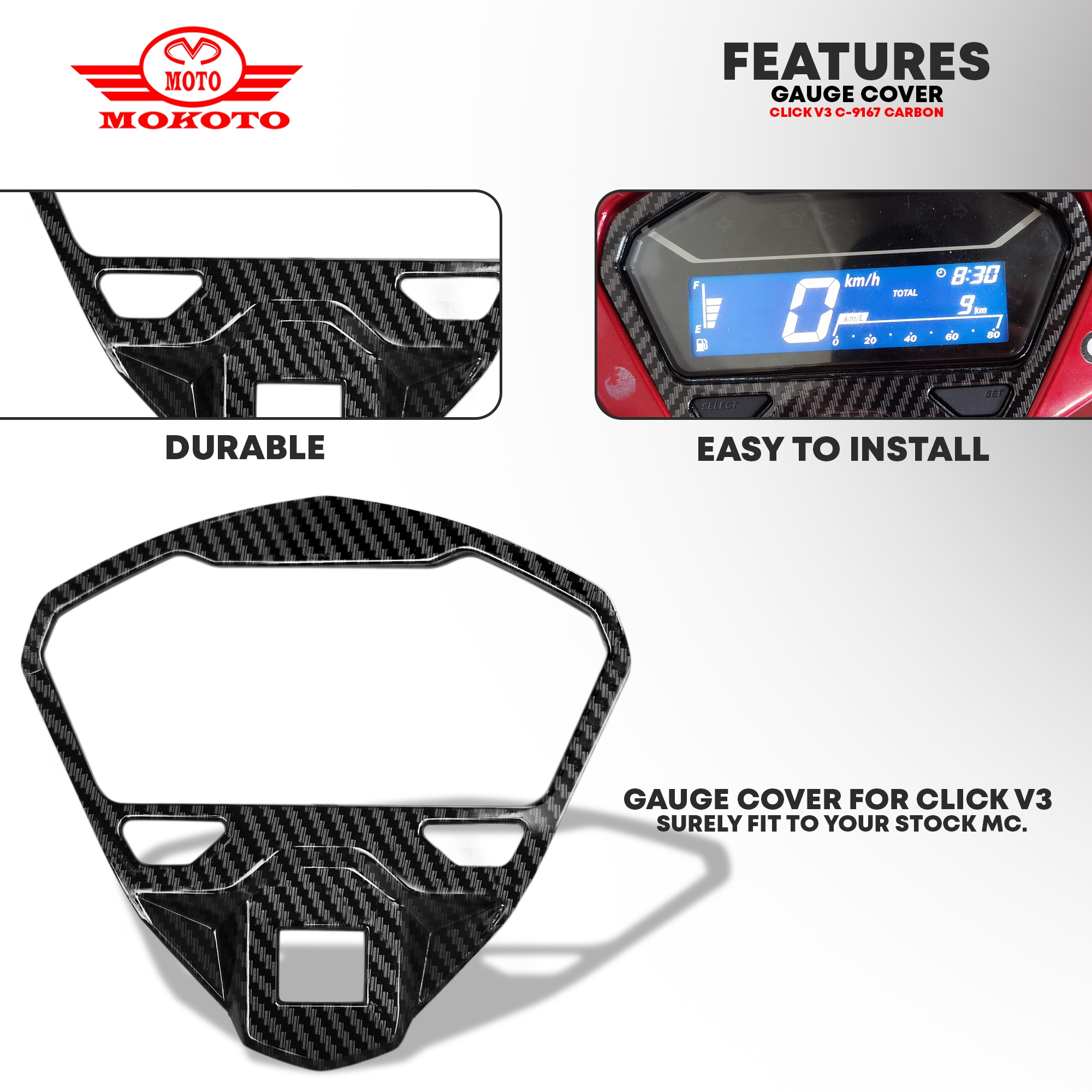 MOKOTO HONDA CLICK V3 GAUGE PANEL COVER GARNISH PROTECTOR FOR HONDA ...