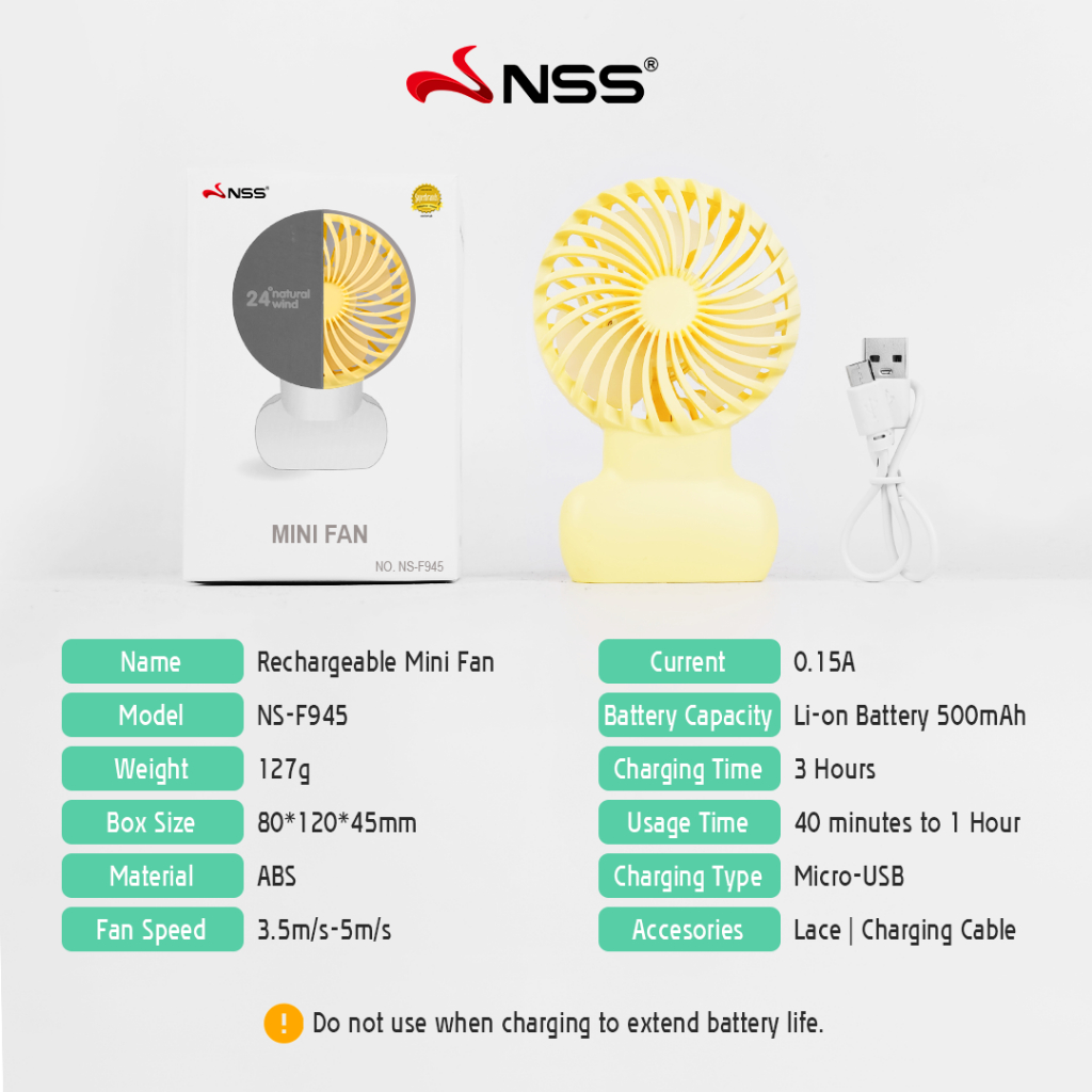 NSS Mini Electric Fan Hand Fan Rechargeable USB Fan Portable Fan ...