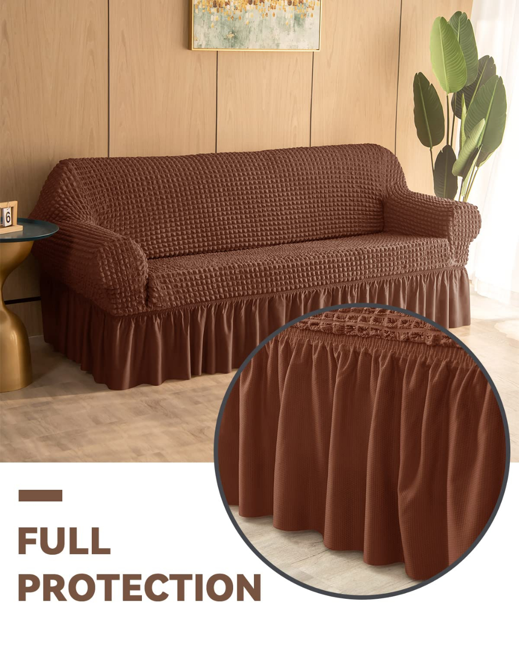 Elastic Seersucker Sofa Cover With Skirt Makapal Cover for Seat Sofa ...