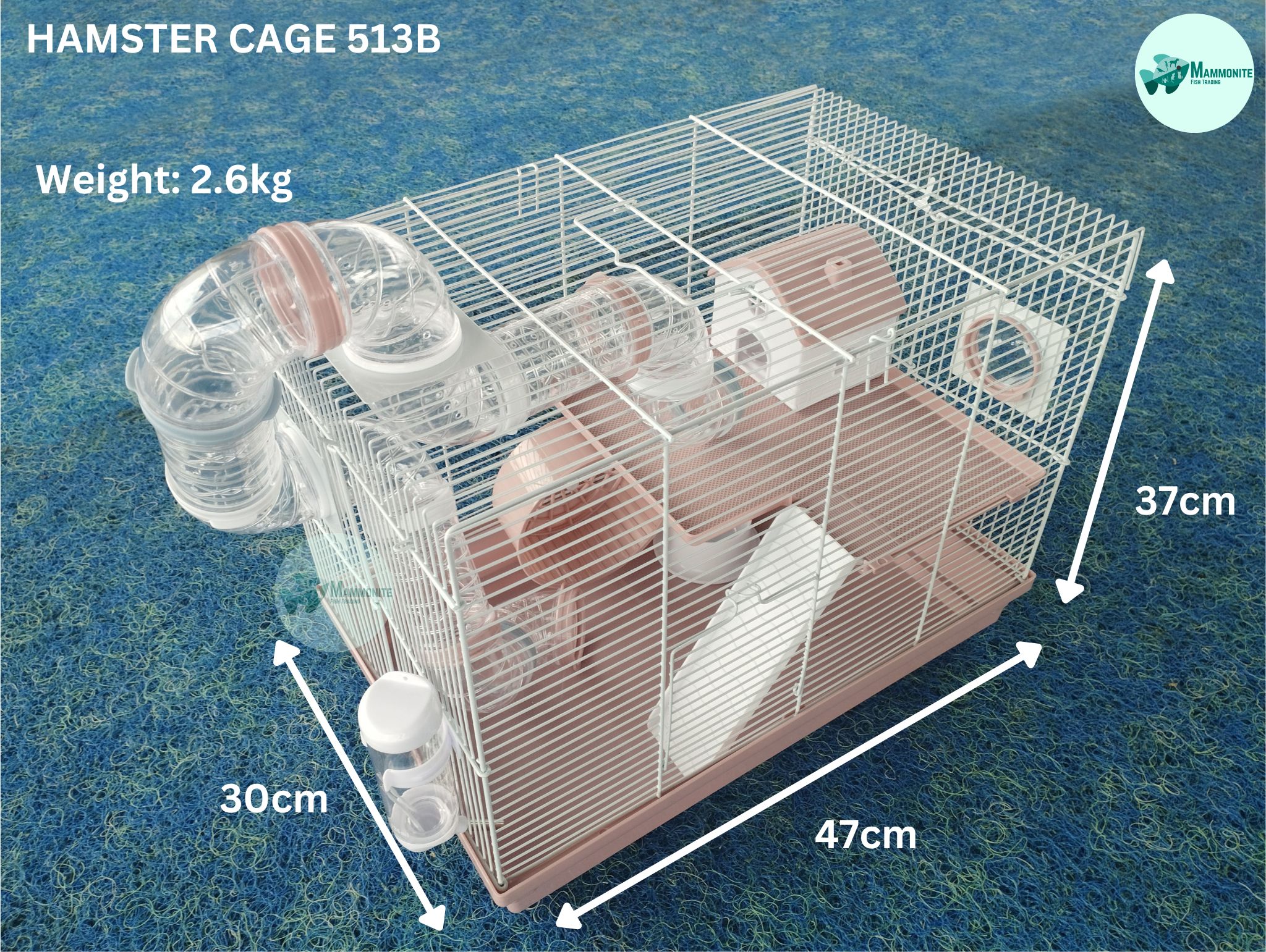 View of Hamster Cage with Accessories and Hamster Tube Tunnel with Water Bottle ...