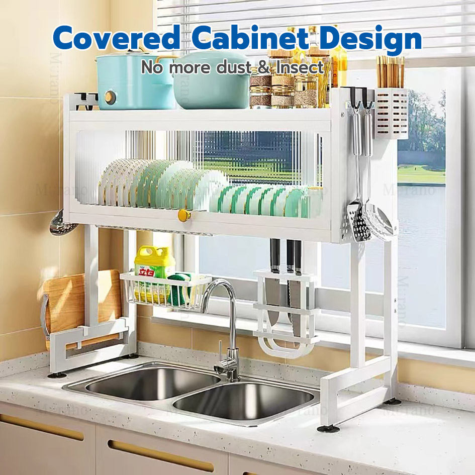 Jiditech Dish Cabinet Rack Over-The-Sink Drainer With Cover Plate ...