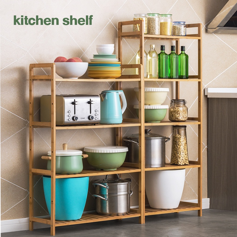 Bamboo Storage Rack Shelf Wooden Shelves Organizer Kitchen Rack Kitchen