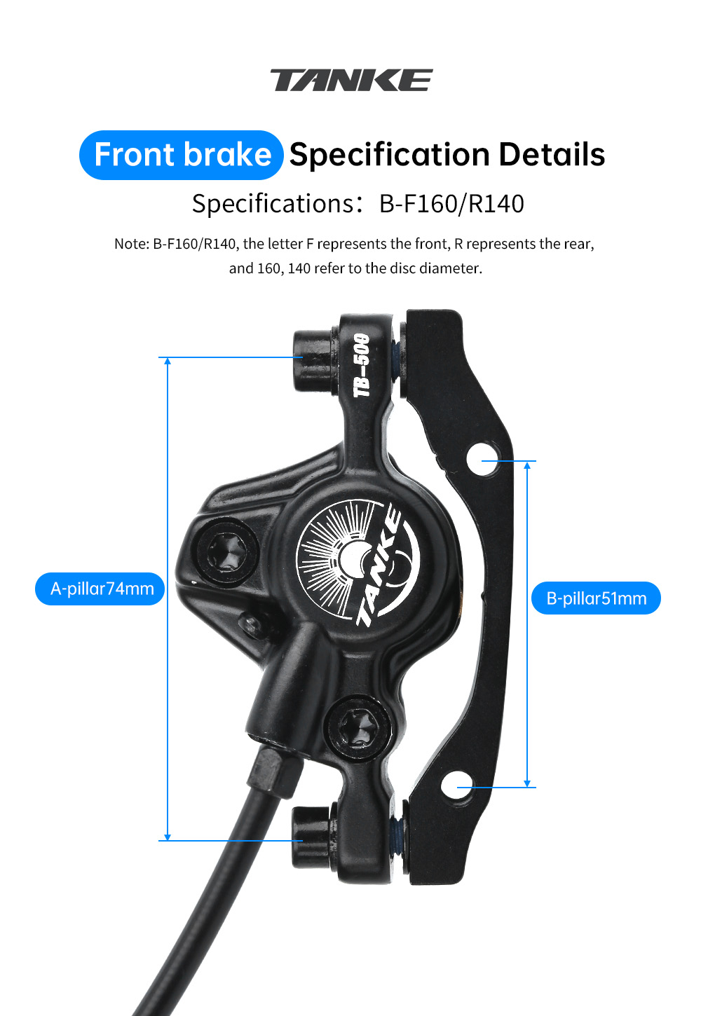 TANKE TB500 MTB Bicycle Hydraulic Disc Brake 160mm Rotor Oil Caliper ...