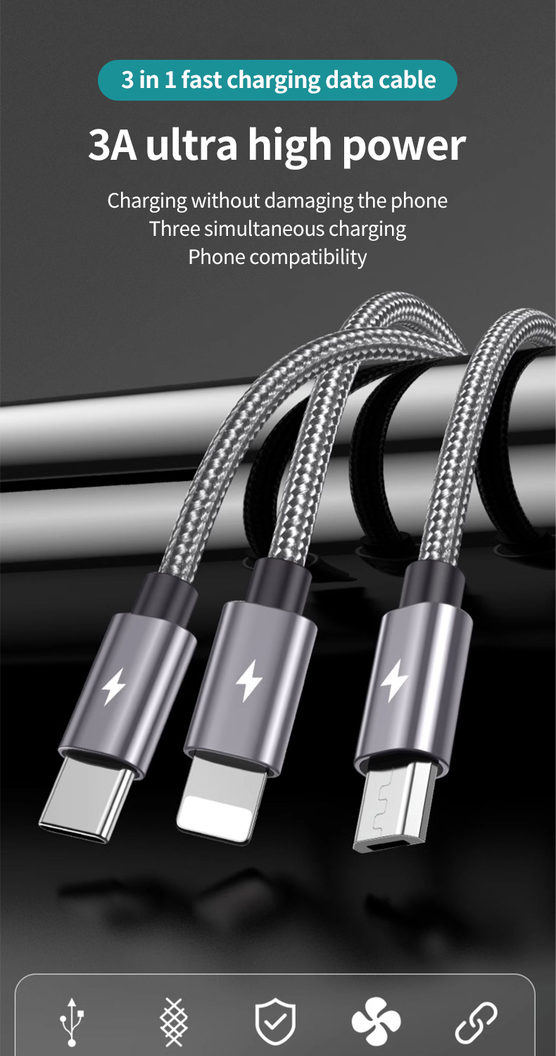 Type C Cable USB Nylon Woven Cable Mobile phone fast charging cable ...