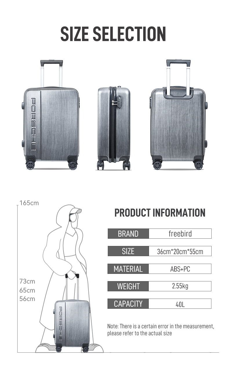 Freebird P0rsche travel suitcase 20 inch imitation carbon steel hand