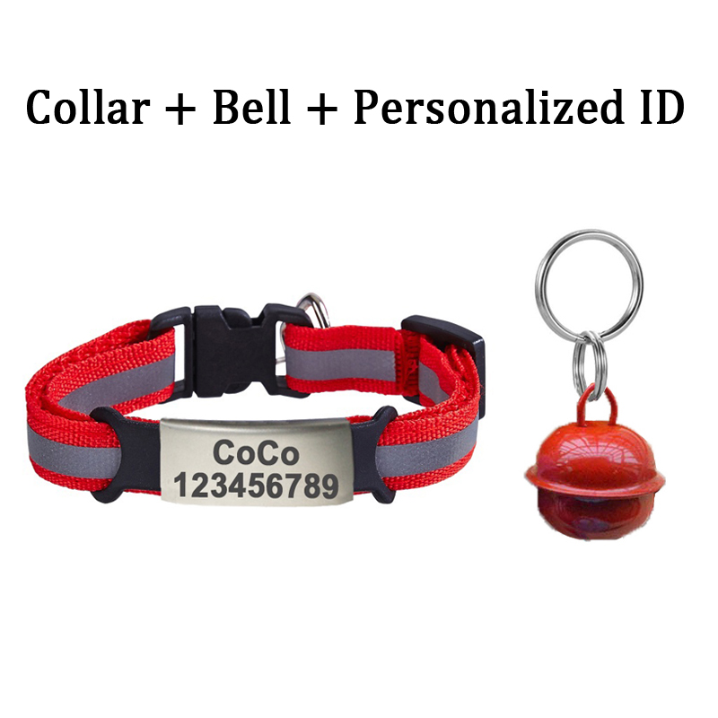 Free Custom ID Name Tag Cat Collar Bell Necklace Safety Reflective