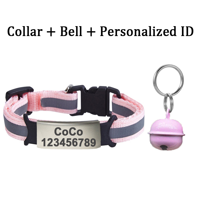 Free Custom ID Name Tag Cat Collar Bell Necklace Safety Reflective