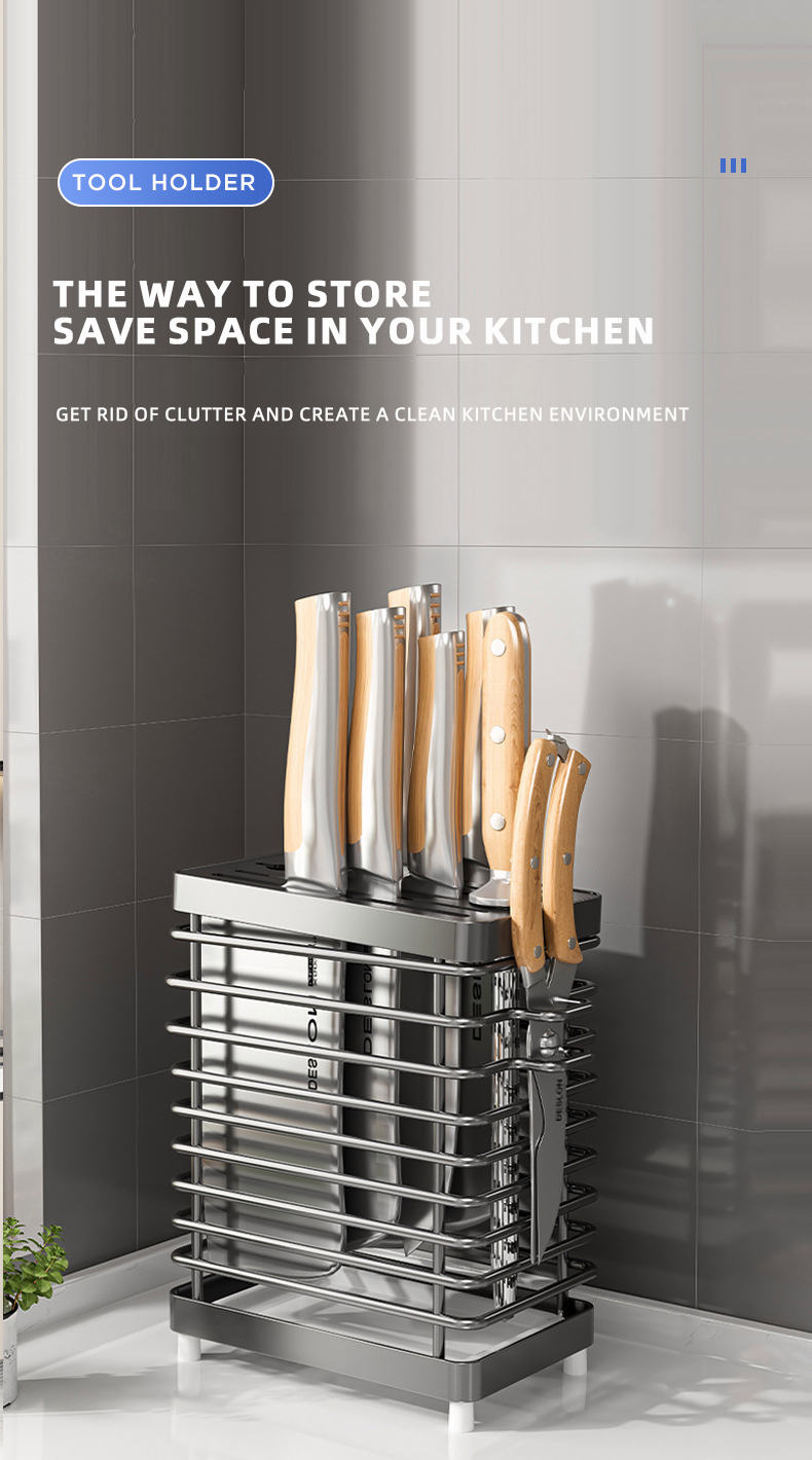 Finelife 304 Stainless Steel Knife Holder Storage Rack Knife Chopsticks ...