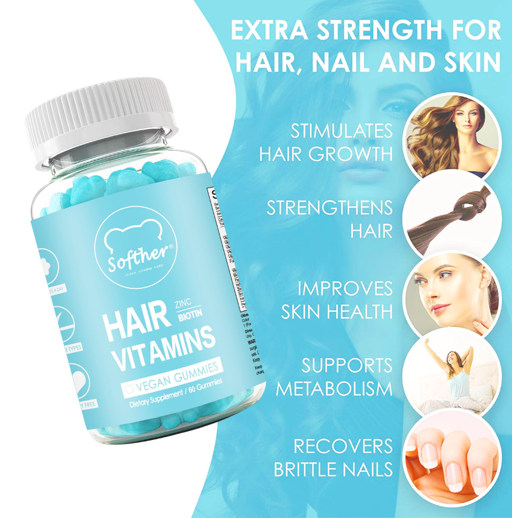 Softher Hair Vegan Vitamin Gummies for Normal Hair Growth Vitamin C