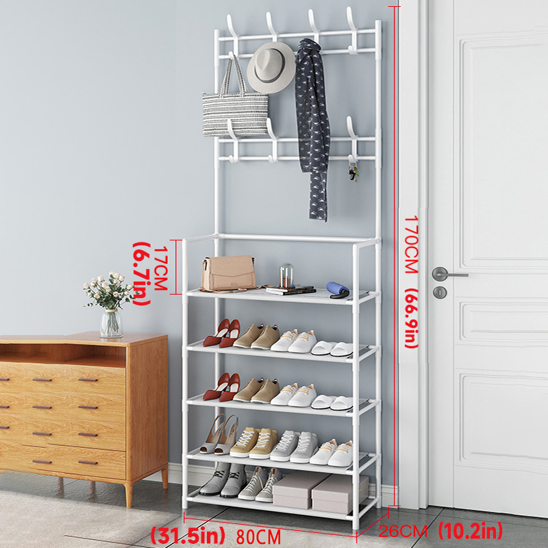 5 Layer Coat Rack and Shoe Rack Wall Hanging Hanger Simple Floor Coat ...