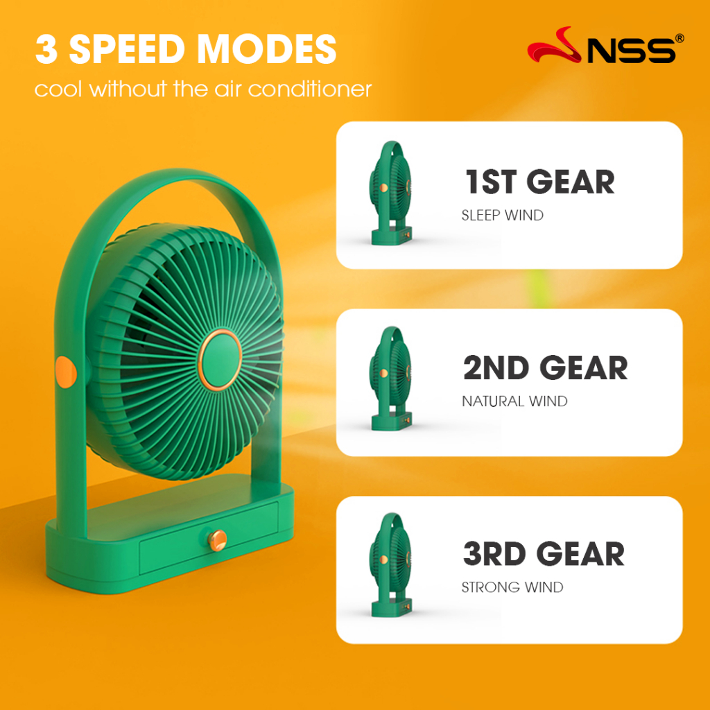 NSS Desk Mini Fan with Drawer Table Fan 3 Speed Portable Small Electric ...