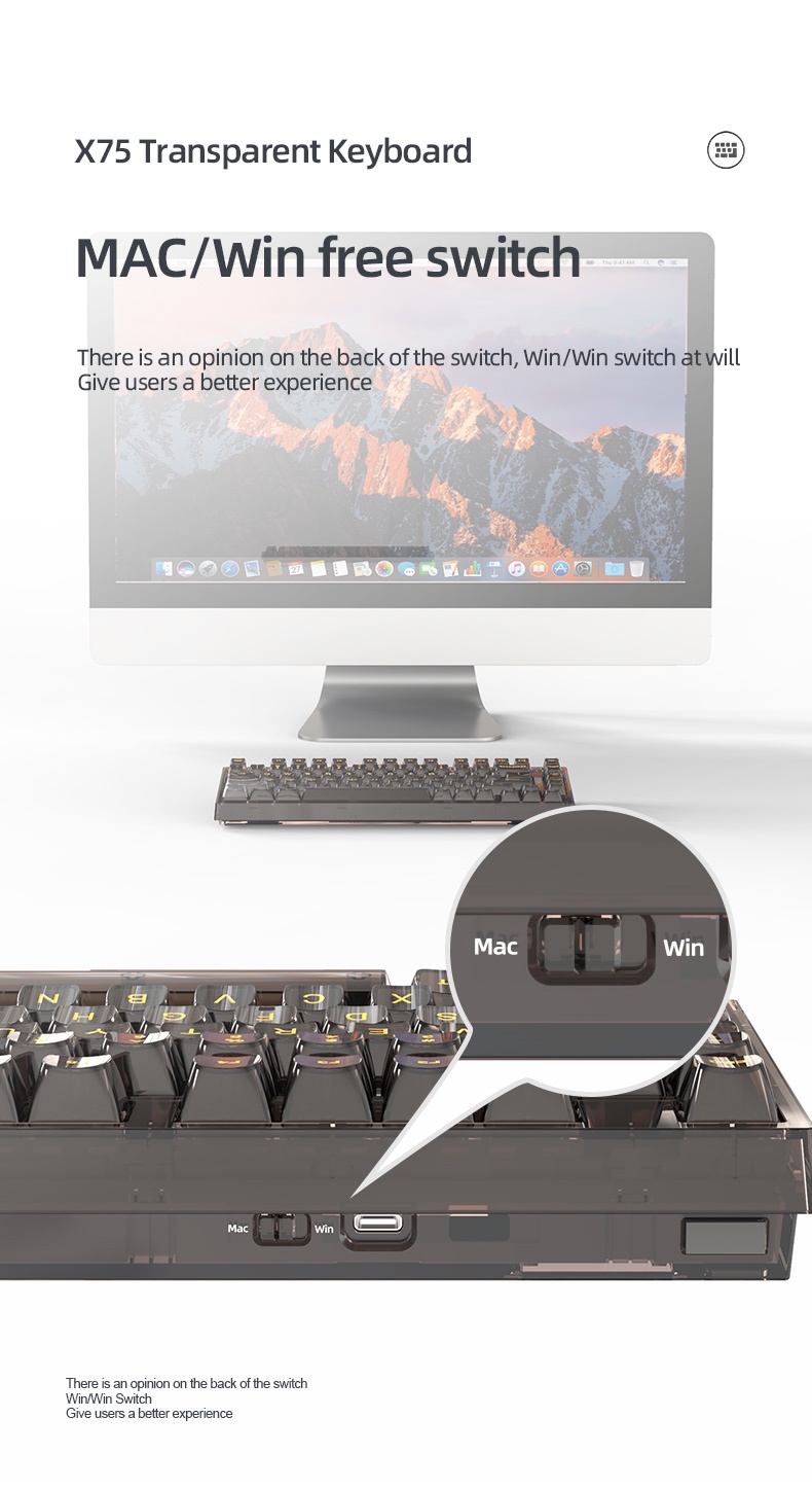 Xinmeng X75 Gasket Mount Hot-Swappable Wired RGB Crystal Clear ...