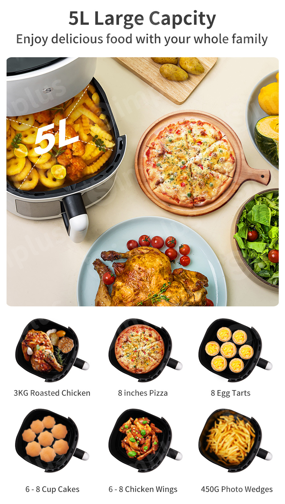 Simplus Gen-S N1 5L Air Fryer Non-stick Multifunction Frying Pan Air ...
