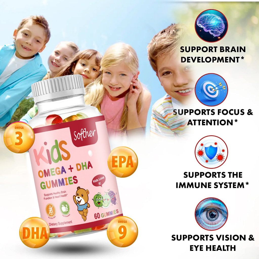 Softher OMEGA + DHA Gummies for Kids Vitamin D3 Baby Boost Immunity ...