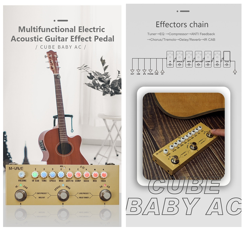 M-vave Cube BABY AC Rechargeable Multi Effects Pedal For Electric Acoustic Guitar Recording Audio Interface Function