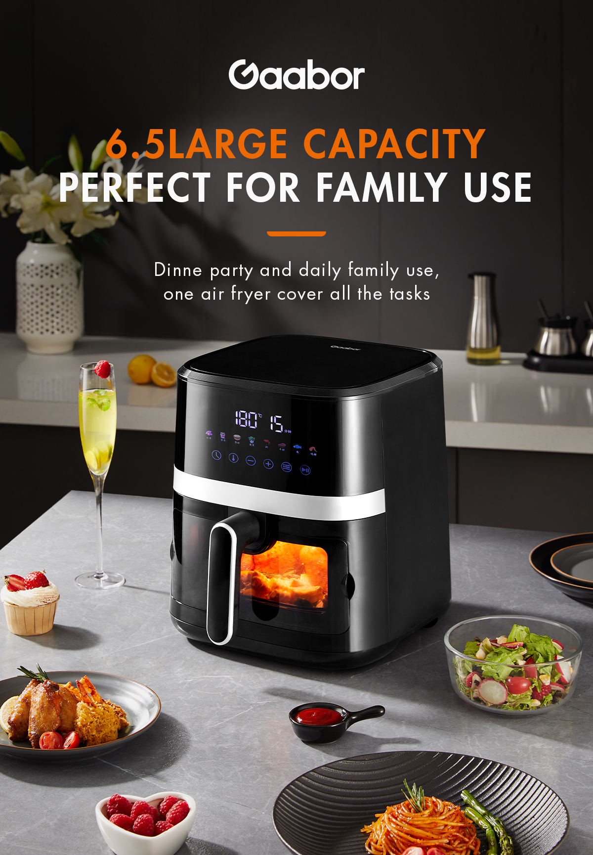 Gaabor Digital Display Air Fryer Viewable Window Icon MultiFunction