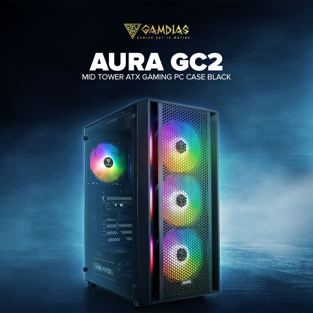 EasyPC Gamdias GC2 Aura Tempered glass pc case gaming Black Mid