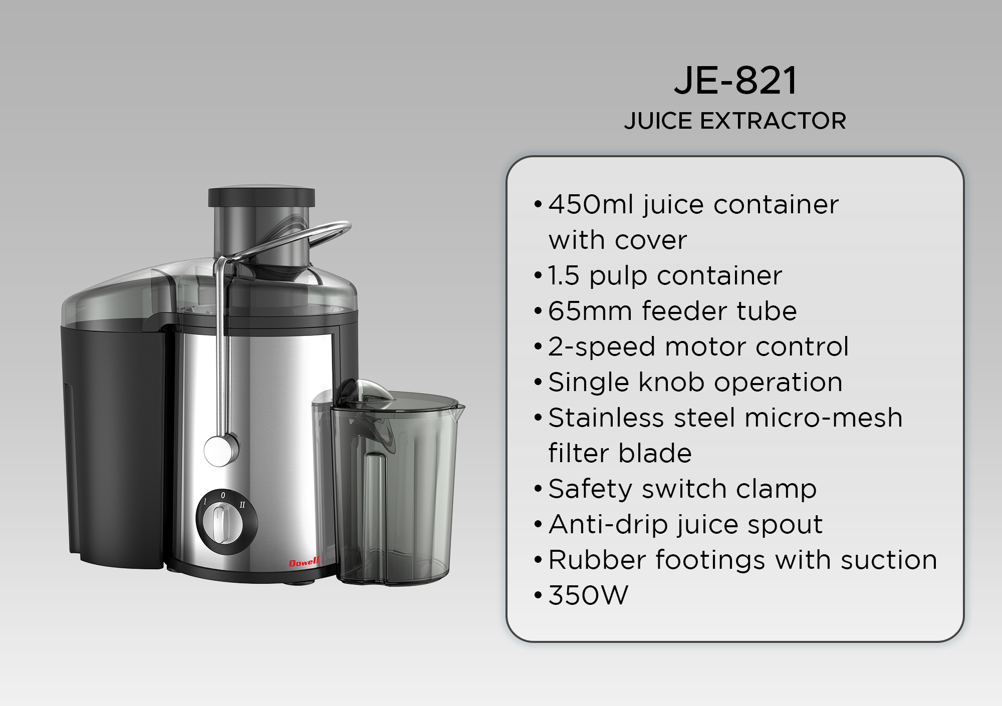 Dowell JE821 Electric Juice Extractor With Safety Switch 1.5 Liter