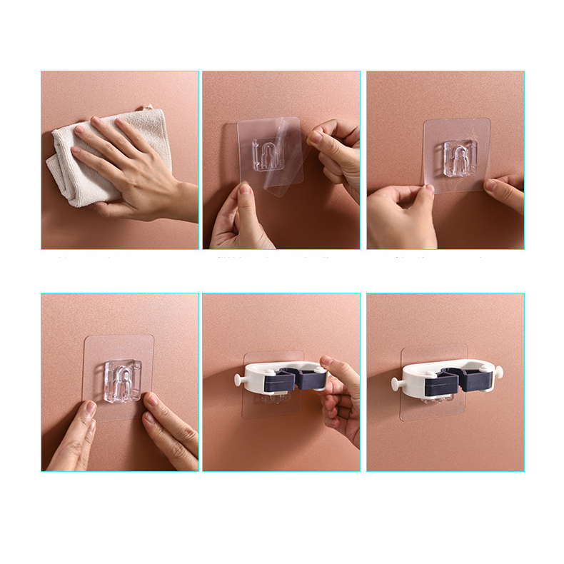 Sweep mop wall hanging adhesive mop rack plastic toilet glue hook ...
