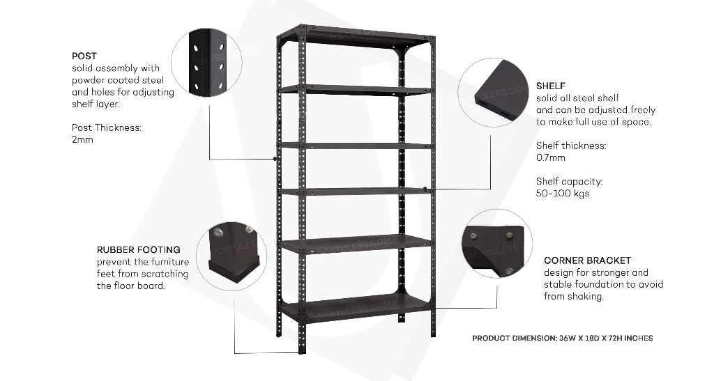 Longlife™ 6 Layer/5 Tier Boltless Adjustable Rack with Slotted Posts ...