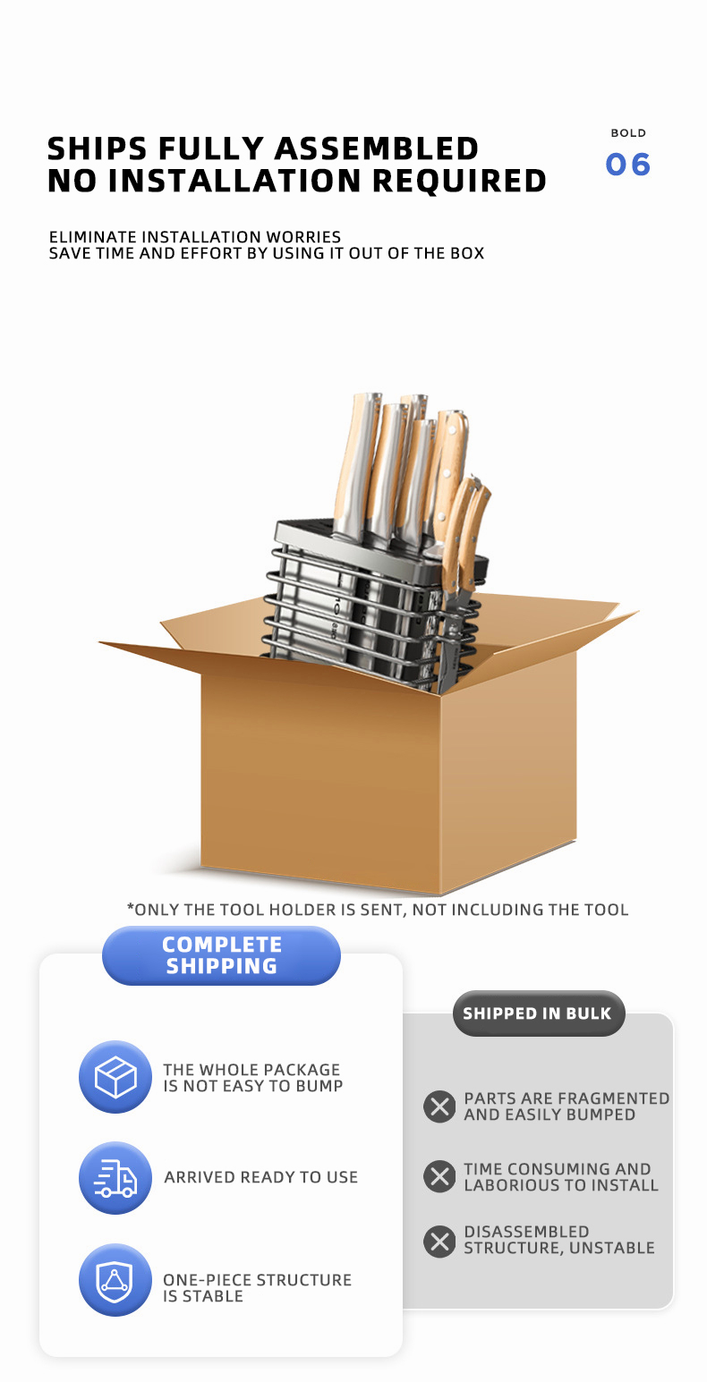 Finelife 304 Stainless Steel Knife Holder Storage Rack Knife Chopsticks ...