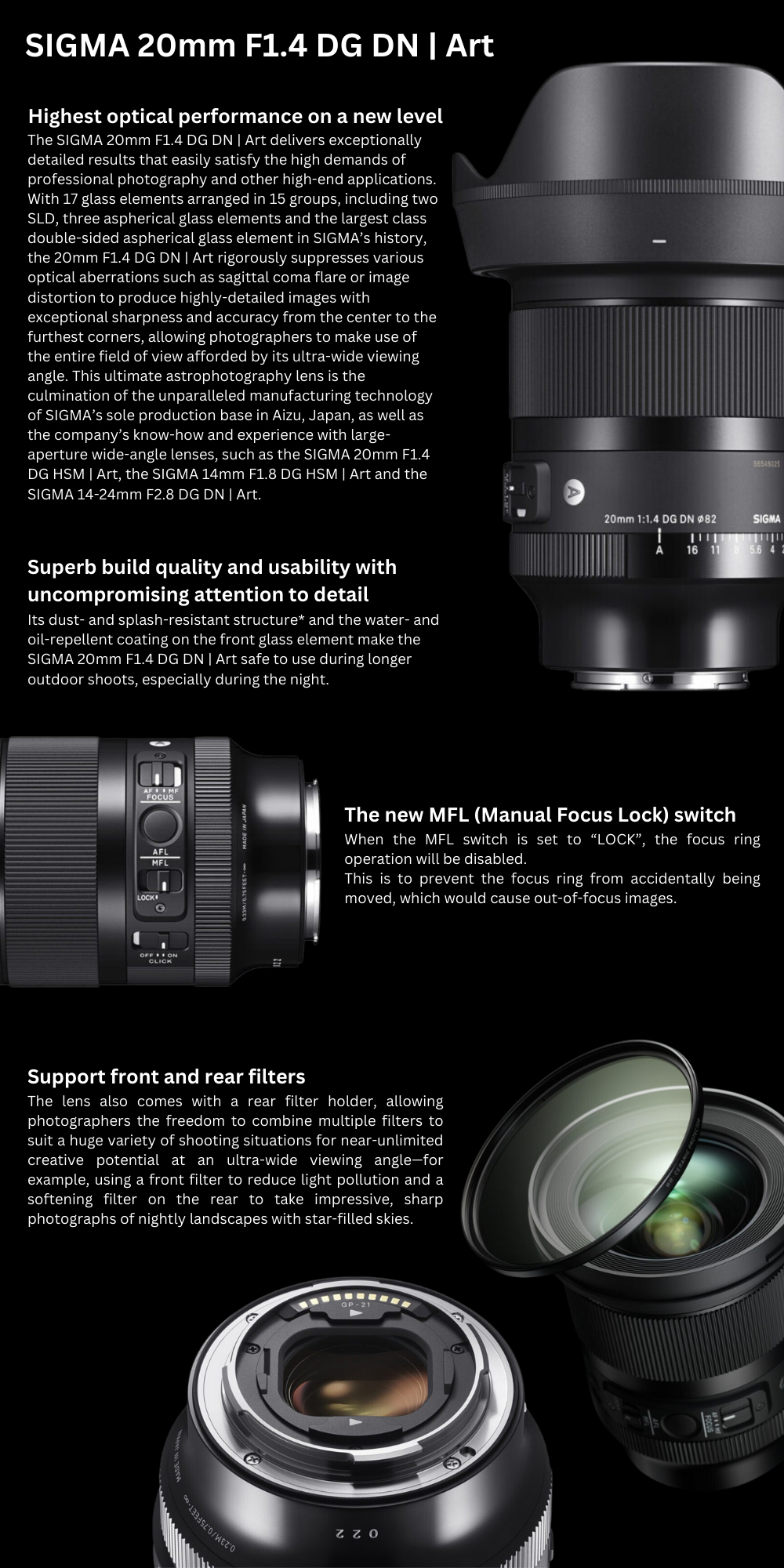 Sigma 20mm F1.4 DG DN Art Lens for Sony E-Mount Mirrorless Cameras Full ...