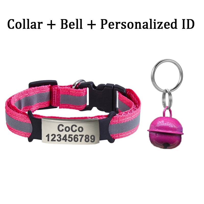 Free Custom ID Name Tag Cat Collar Bell Necklace Safety Reflective