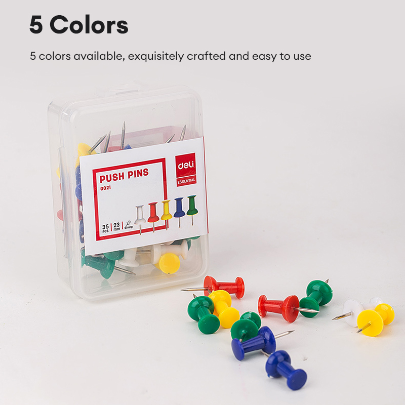 Deli 35/100pcs Push Pins 5 colors Push Pin Cute Thumb Tacks Set E0031 ...
