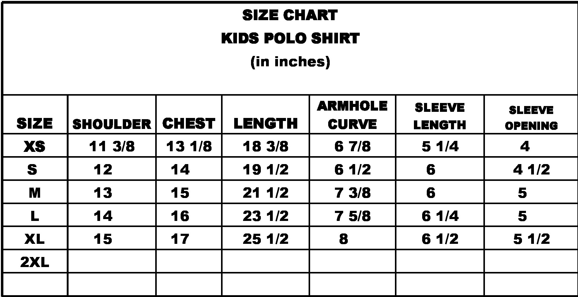 Boys polo hotsell shirt size chart