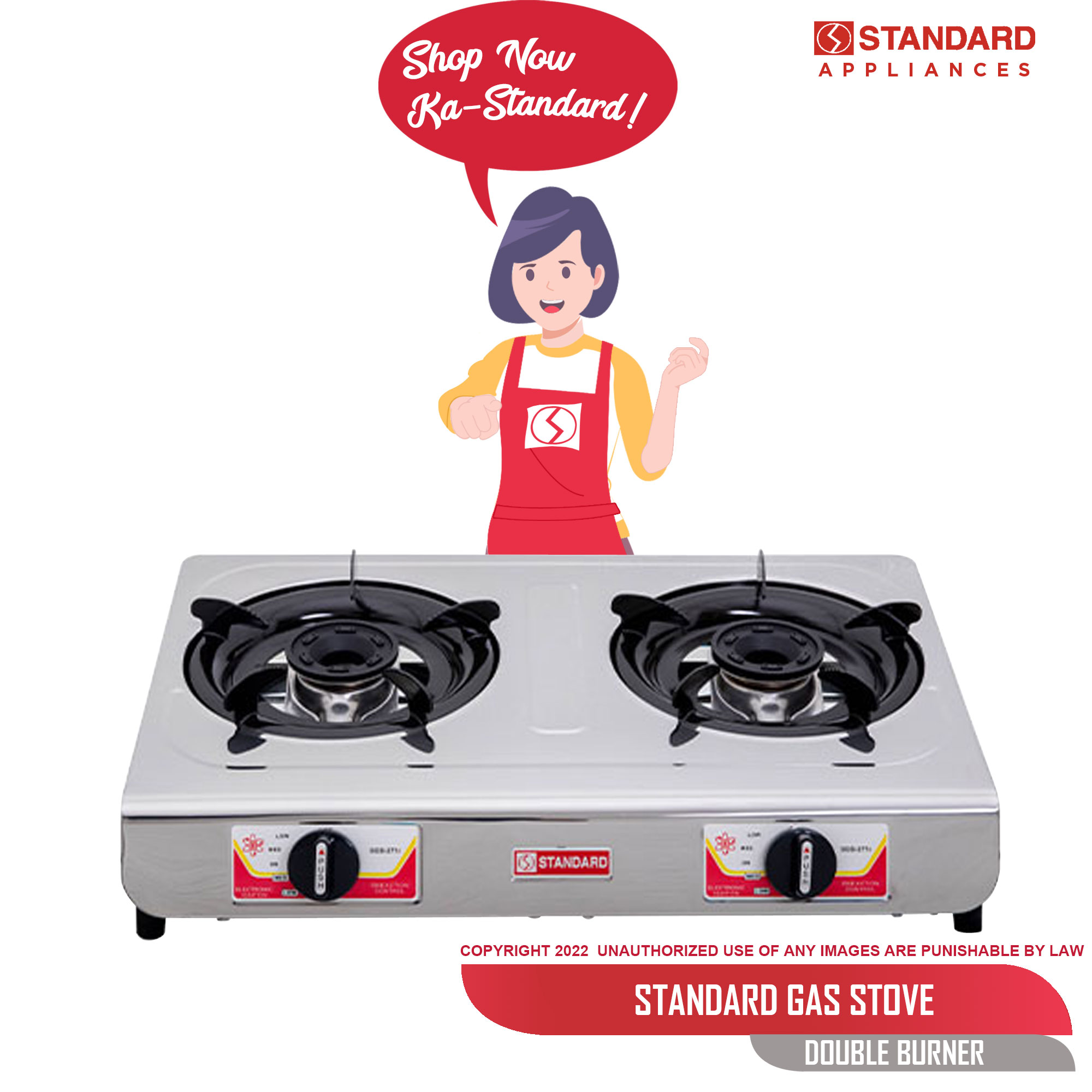 Standard Gas Stove Double Burner LPG Stove Stainless Steel Slim