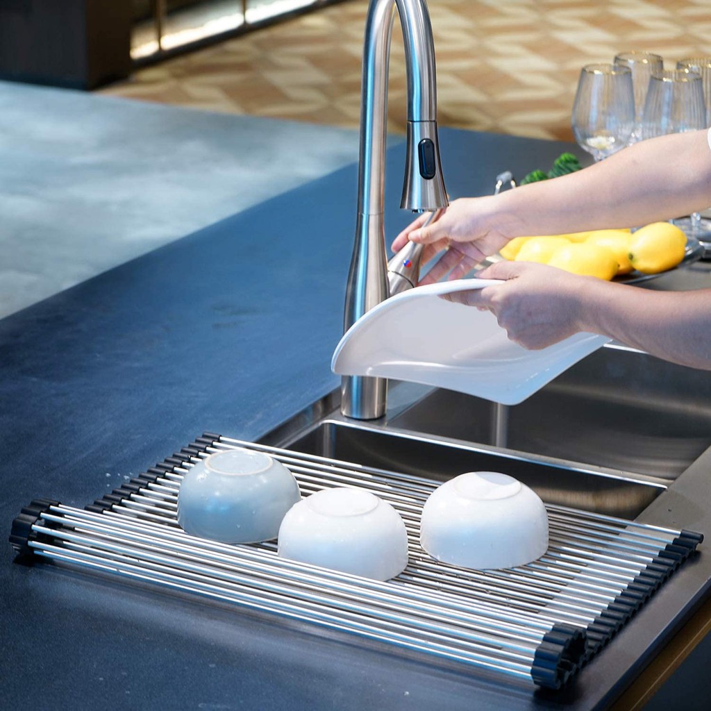 Roll-Up Kitchen Sink Rack Dish Drying Rack Over Sink Kitchen Shelf ...