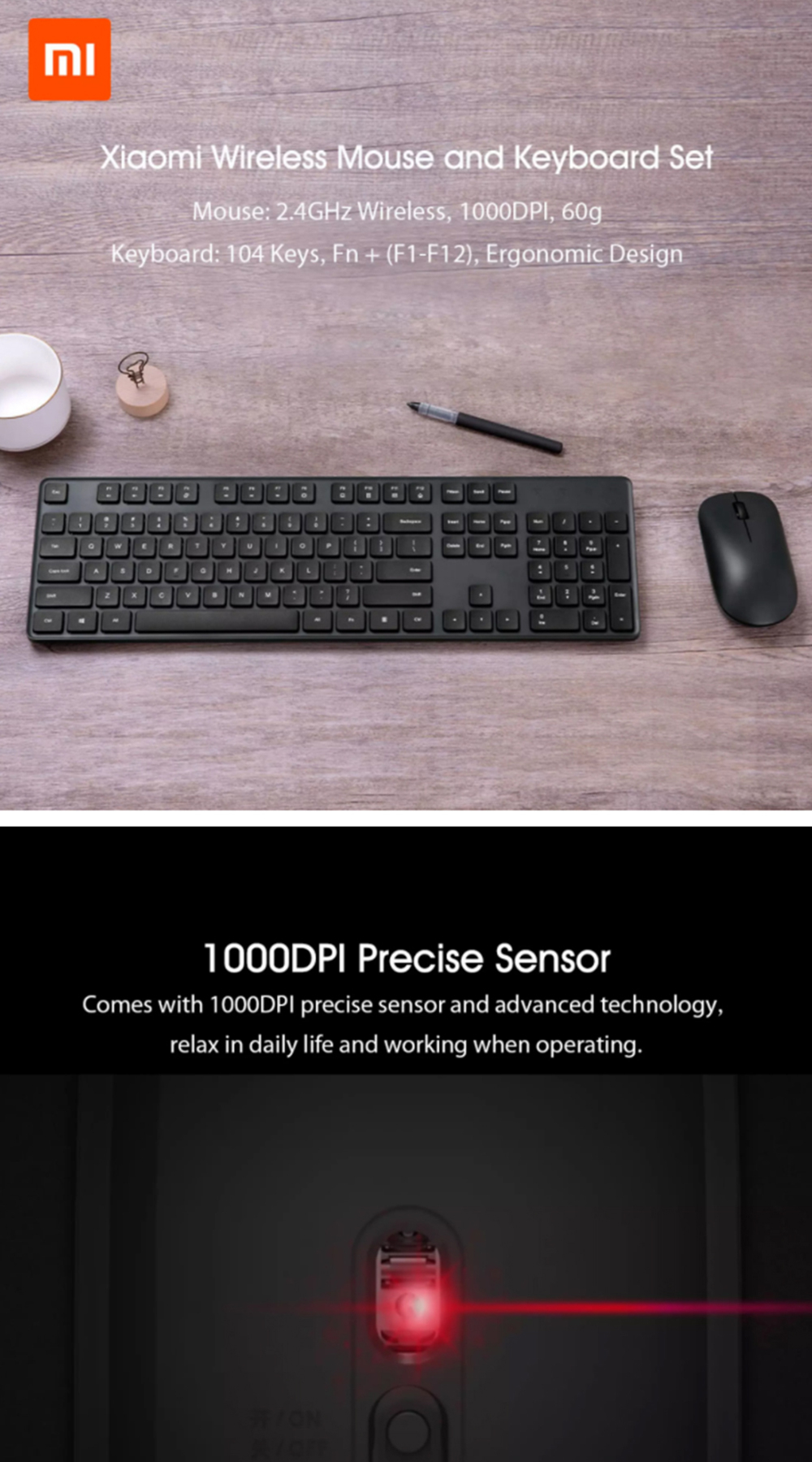 Xiaomi Mi Wireless Keyboard and Mouse Set 2.4GHz 1000DPI Notebook 104