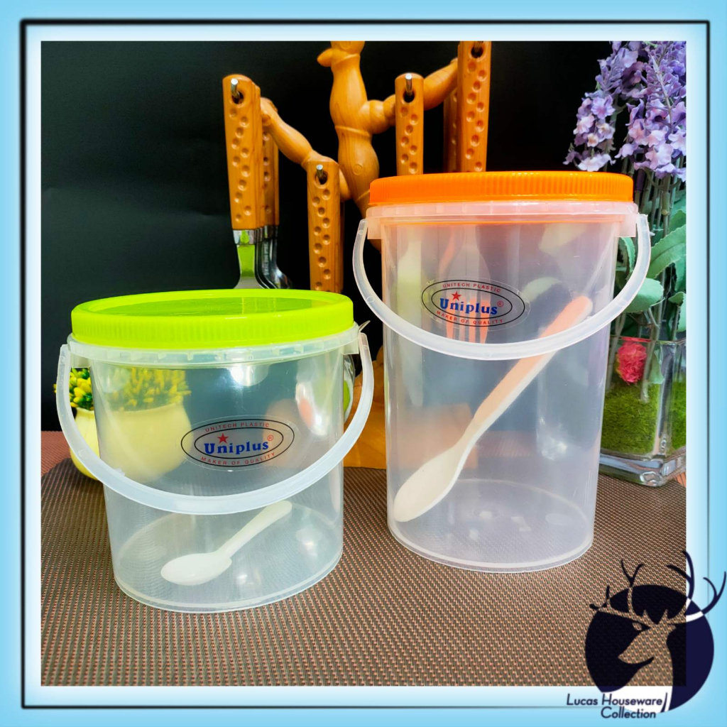 MULTI PURPOSE PLASTIC BUCKET CANISTER WITH SPOON / SAFETY LOCK ROUND ...