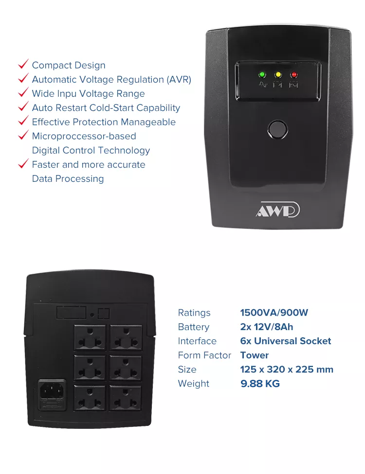 Ipason AWP AID1500 Aide 900W-1500VA UPS With AVR Uninterruptible Power ...