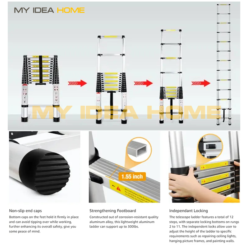 Telescopic Ladder folding aluminum ladder 2.6M/3.2M/3.8M foldable ...