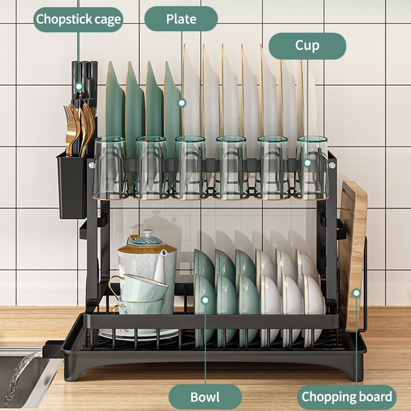 【COD】Bowl And Dish Kitchen Rack Set Metal Kitchen Organizer 2 Layers ...