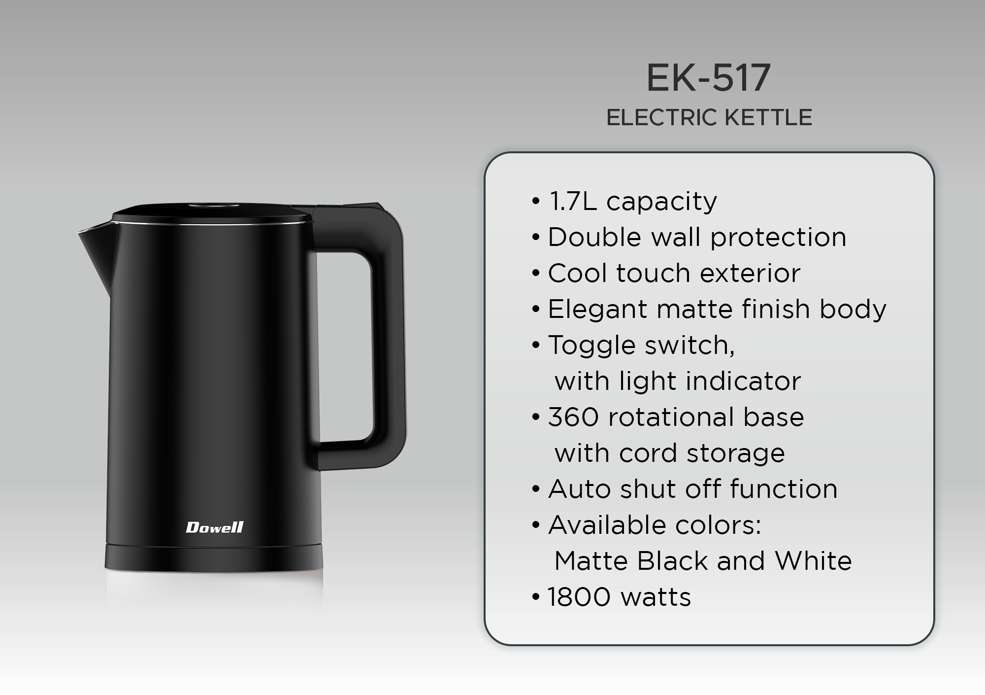 Dowell Electric Water Kettle 1.7L EK-517 | Shopee Philippines