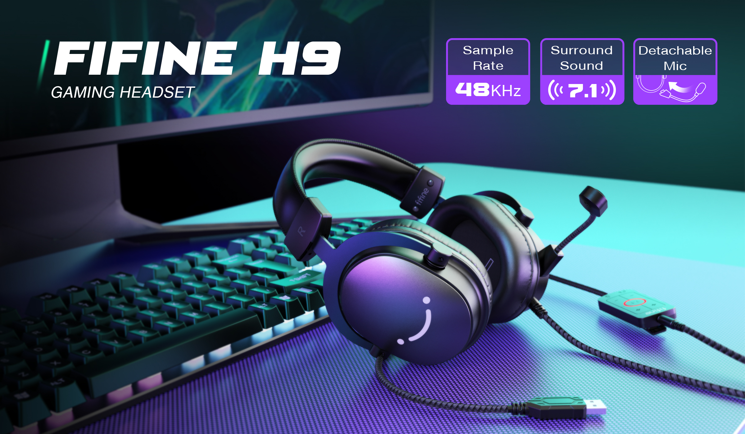 FIFINE AmpliGame H9 Gaming Headset for PC, USB Headset Gamer Over-Ear ...