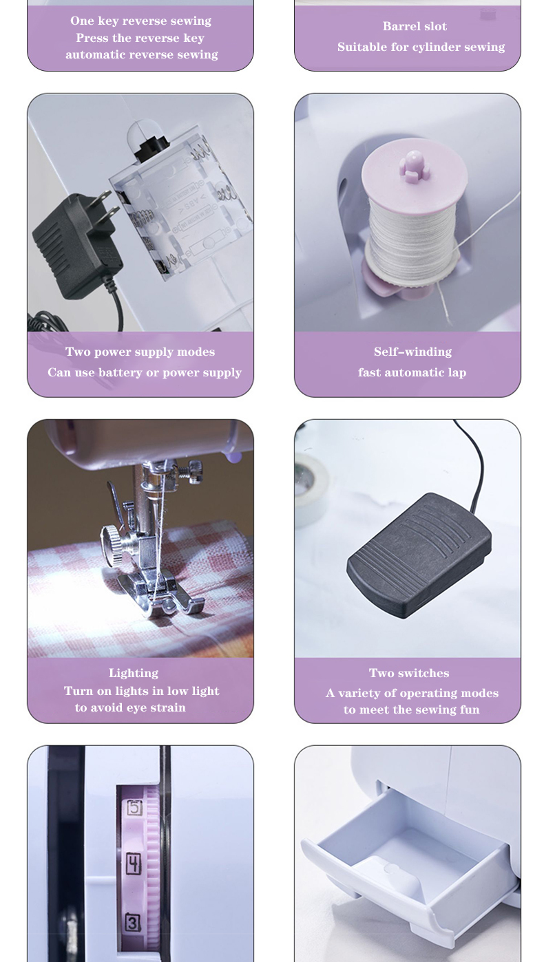 【ALL FLYING】Portable Sewing Machine Mini Electric Household 12 Stitches ...