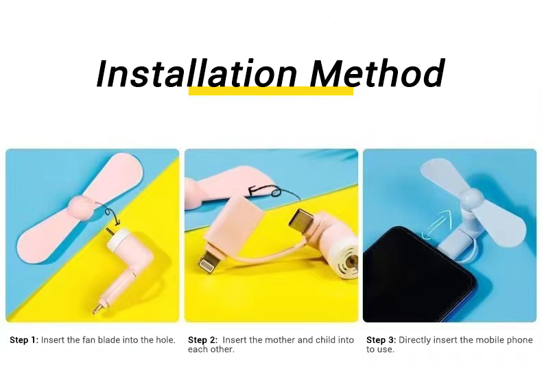 USB Small Fan Android Type-c Phone Fan Portable Small Fan in-Line Dual ...