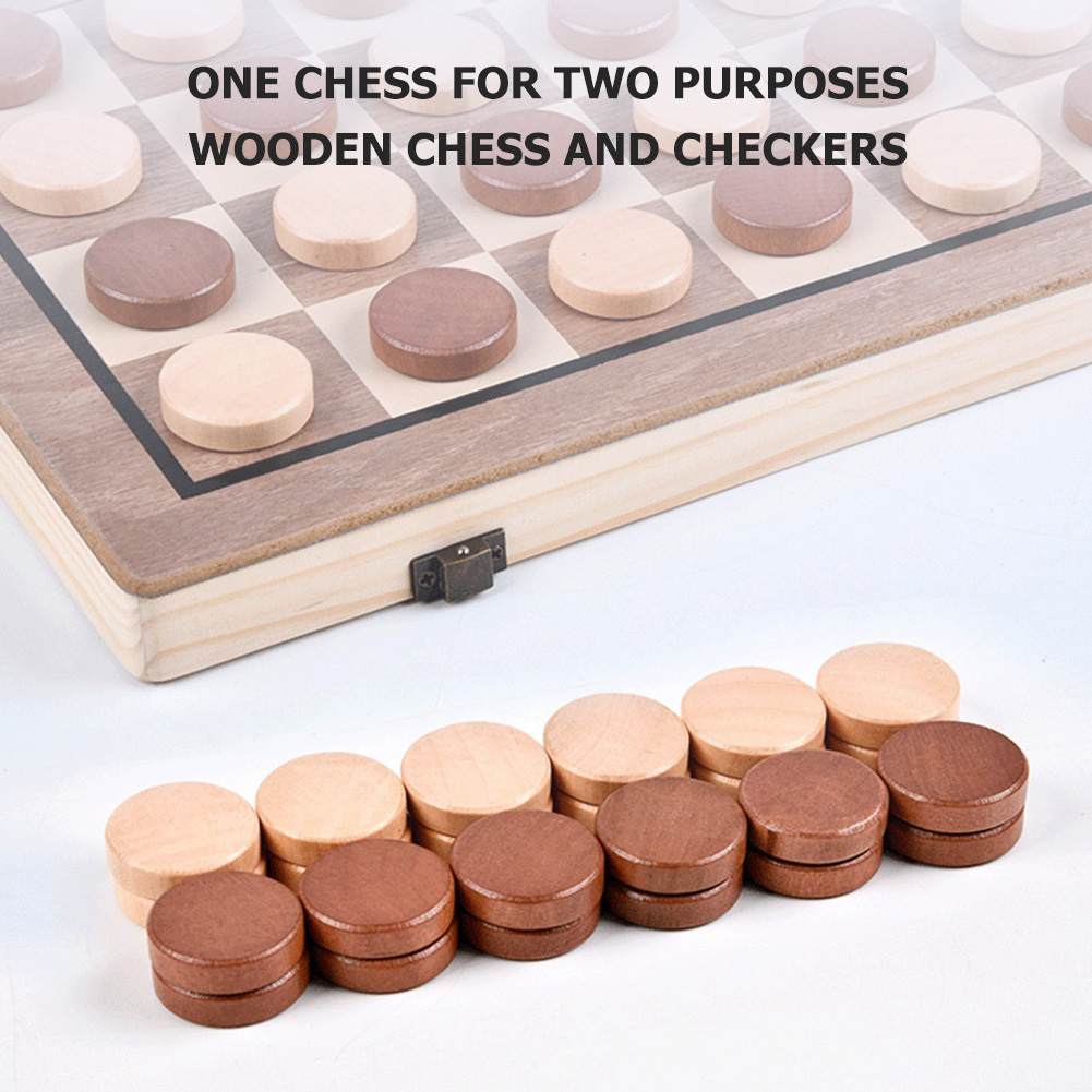 Magnetic Chess 2 in 1 Wooden Checkers Folding Travel Games Chess Set ...