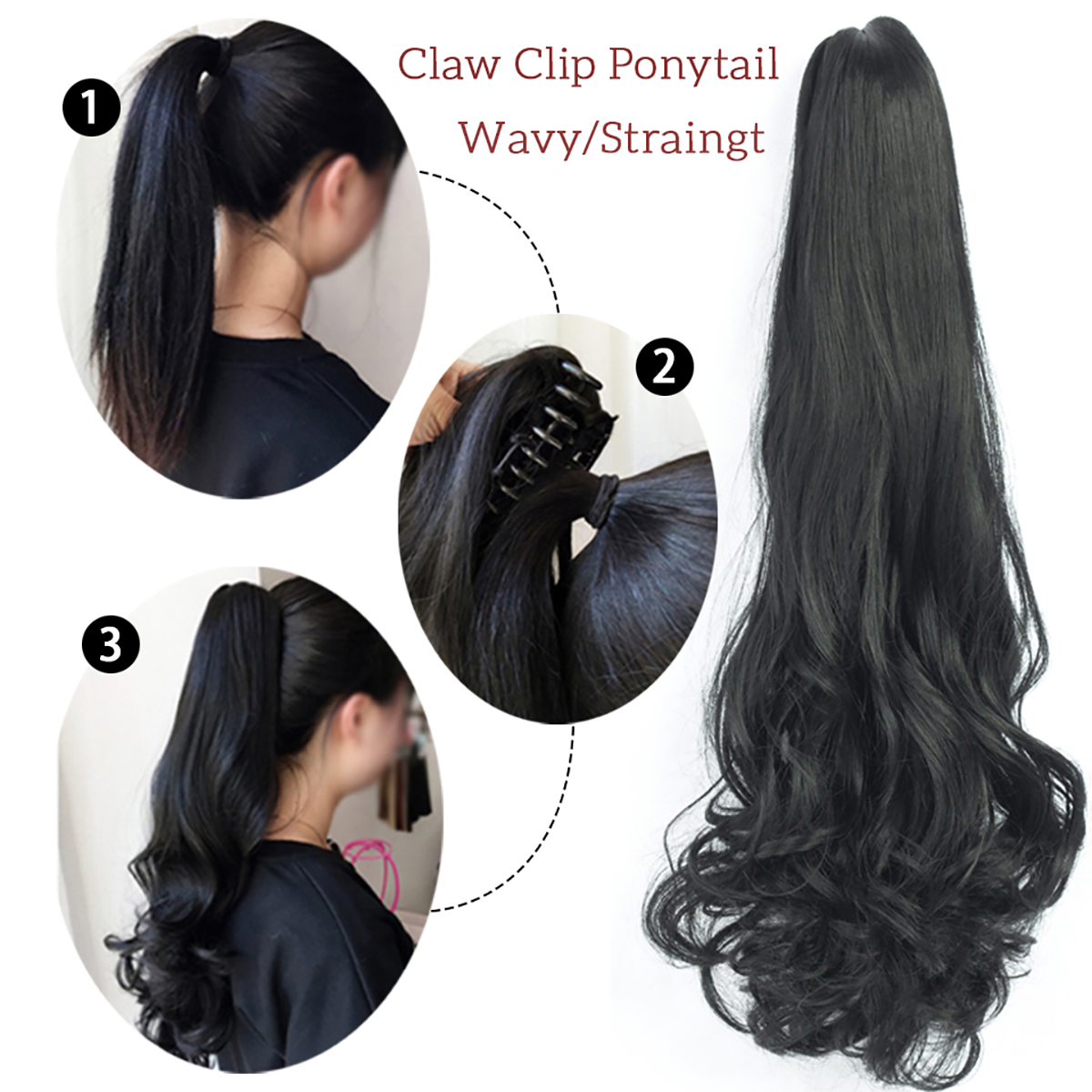 22 Inch Long Curly Hair Wig Clip Ponytail Wig For Woman Hair Wig Claw ...