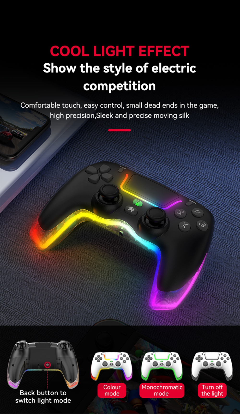 P07 Rgb Colorful Light Wireless Gaming Controller For P4 P3 Switch Pc ...
