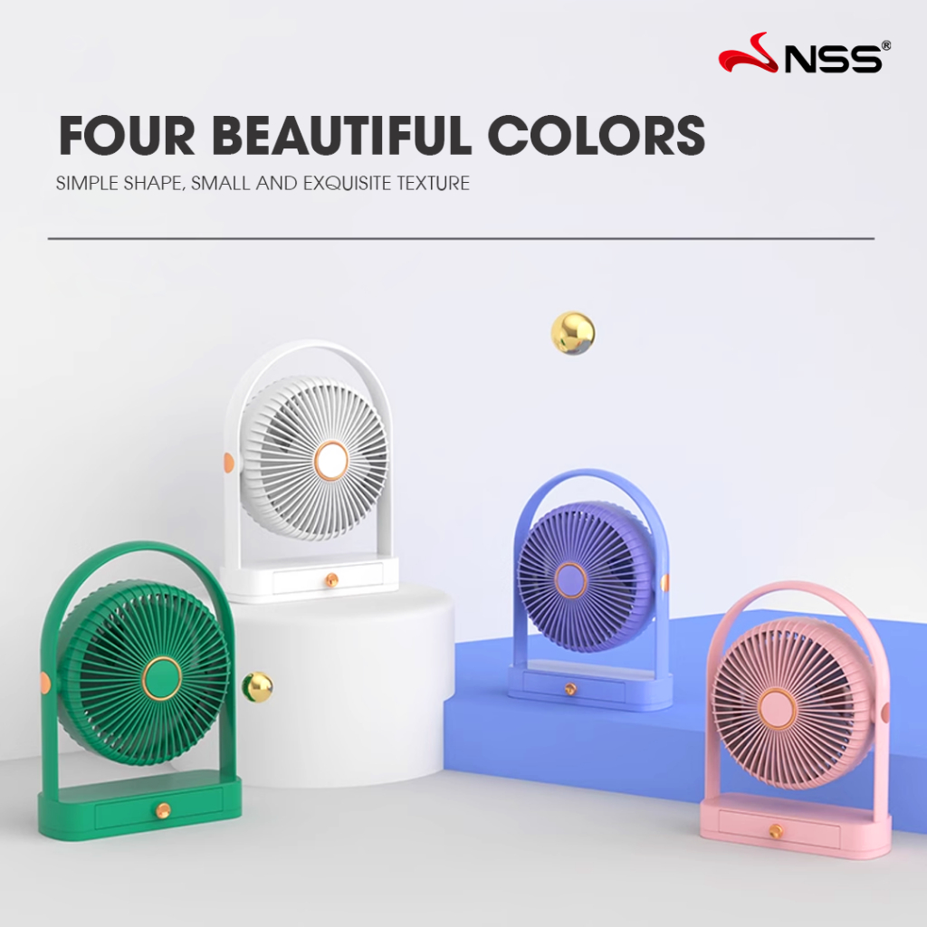 NSS Desk Mini Fan with Drawer Table Fan 3 Speed Portable Small Electric ...