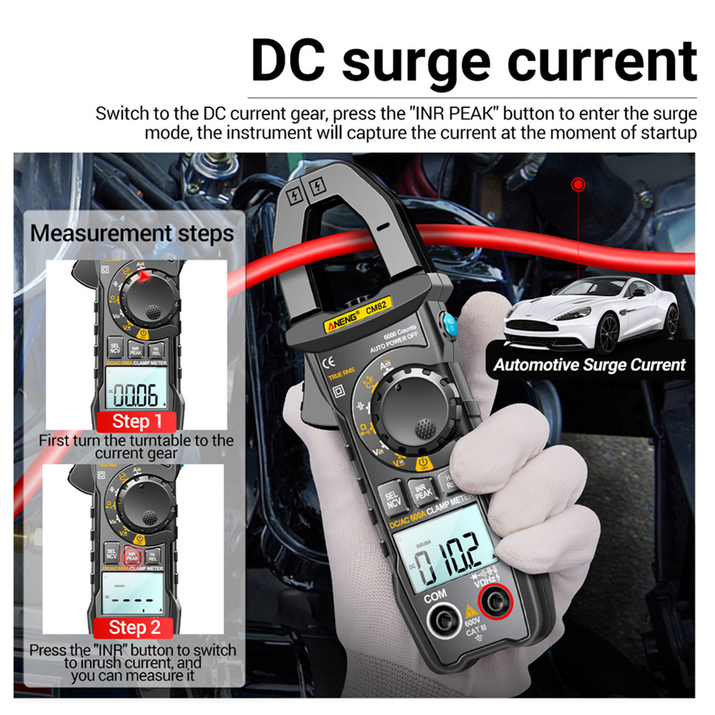 AC/DC Digital Clamp Meter True-RMS Multimeter Anto-Ranging Multi Tester Current Clamp Amp Volt Ohm Diode Capacitance Resistance Continuity NCV Temperature Duty Ratio VFD Tests