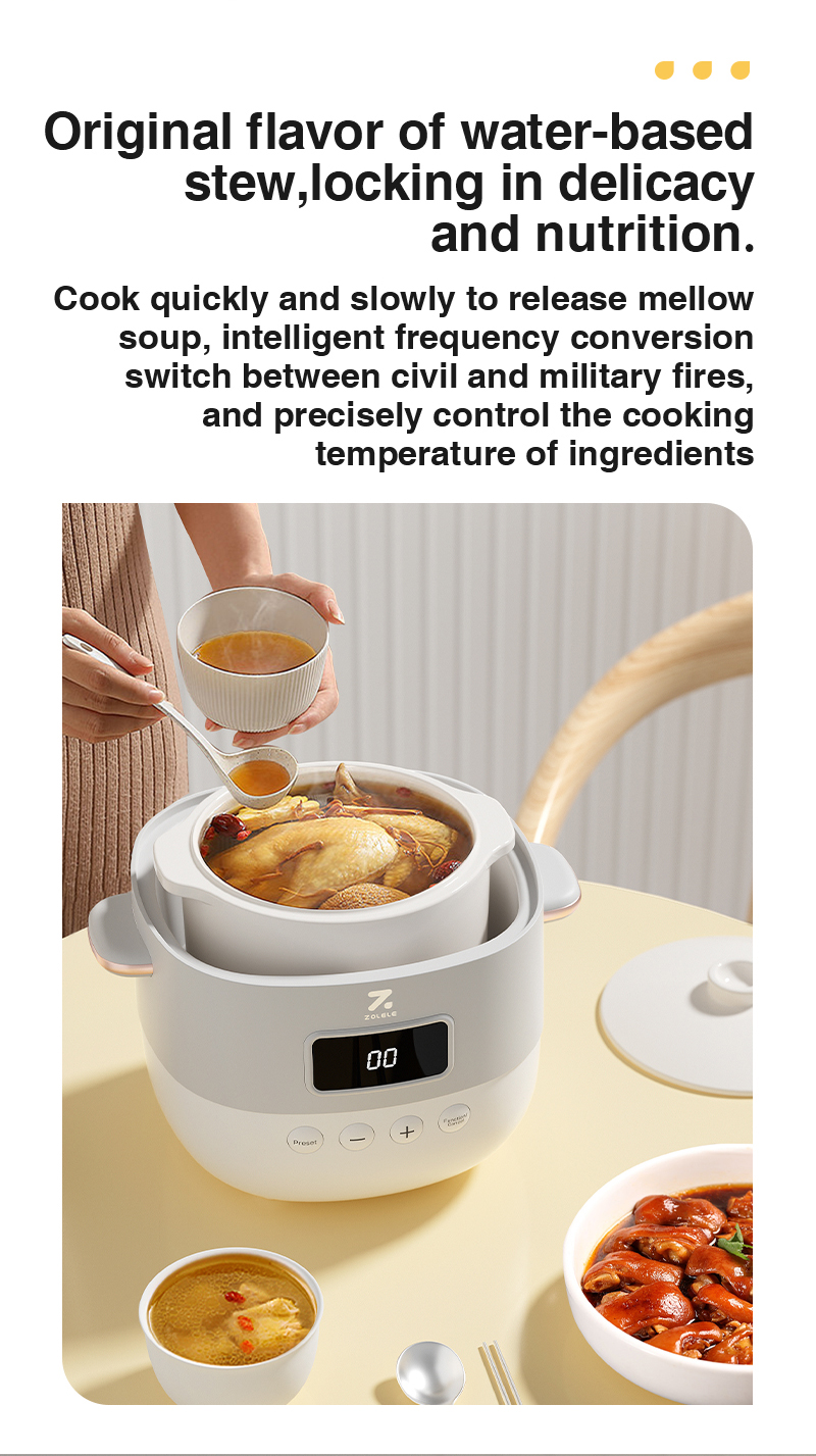 1L Electric Ceramic Stew Pot - 24H Timer, Dry-Burn Protection, Slow Cooker For Soups & Stews