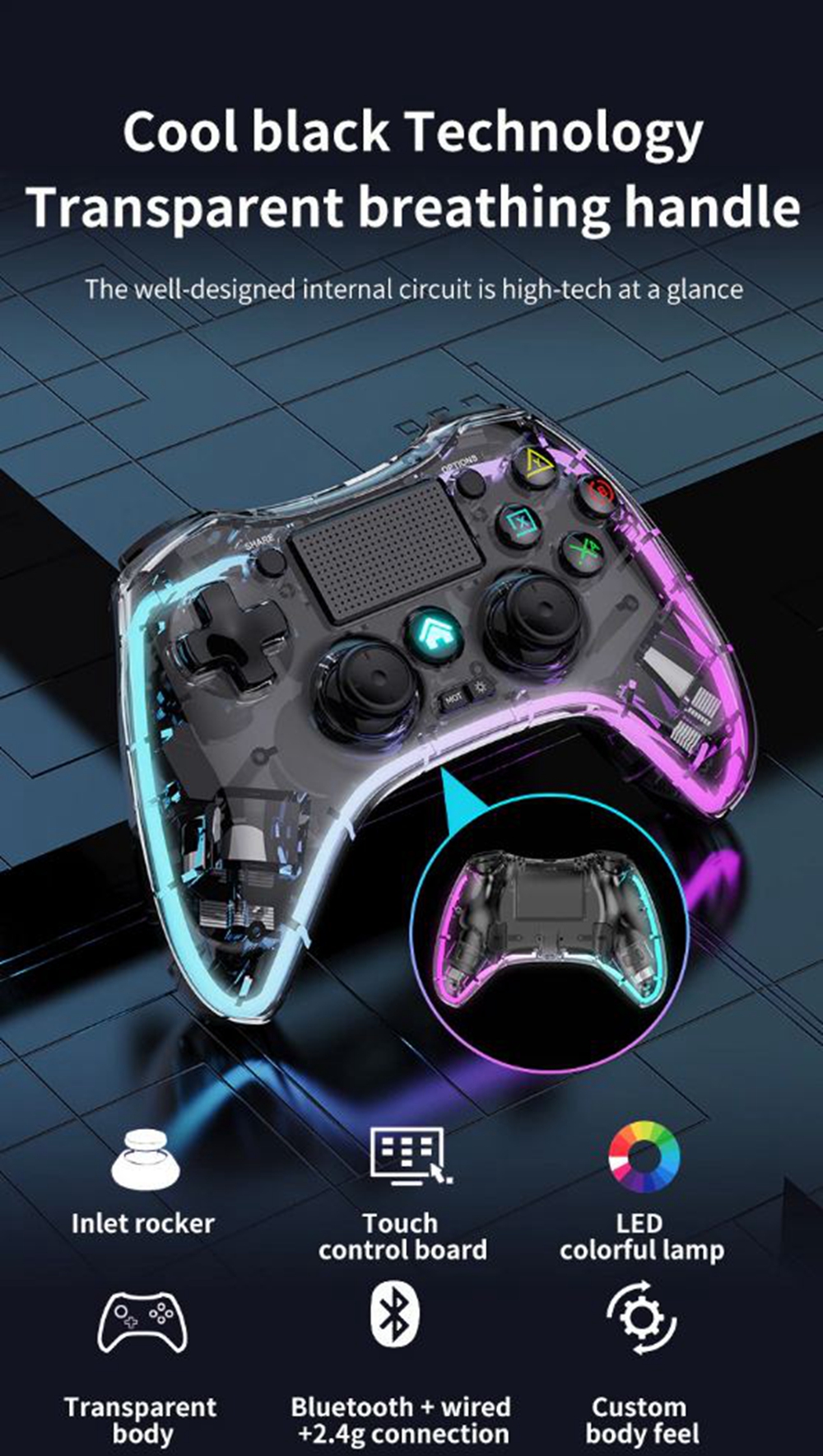 P05 Rgb Transparent Wireless Game Controller Compatible With P4, P3 ...