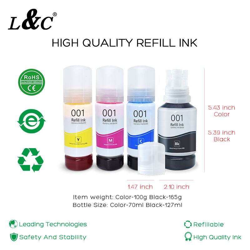 L&C Refill 001 Dye Ink For Epson Printer L3110 L3150 L4160 L4150 L6160 ...
