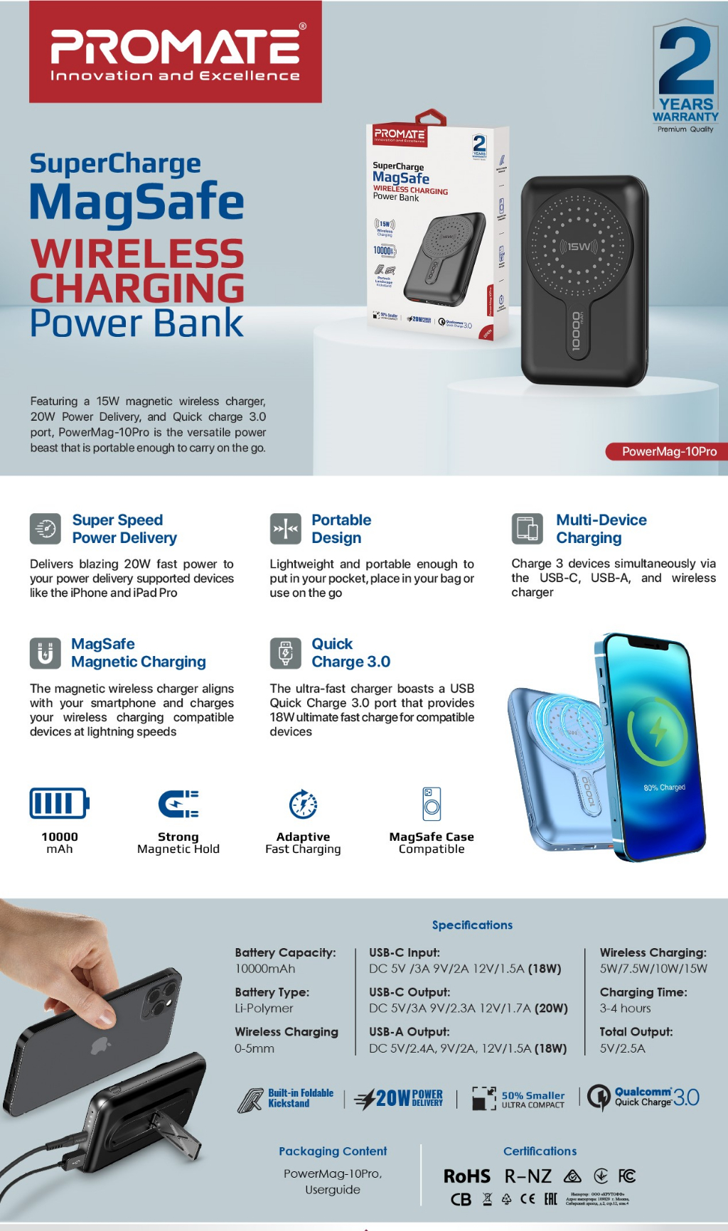 Promate PowerMag10Pro SuperCharge Safe Wireless Charging Power