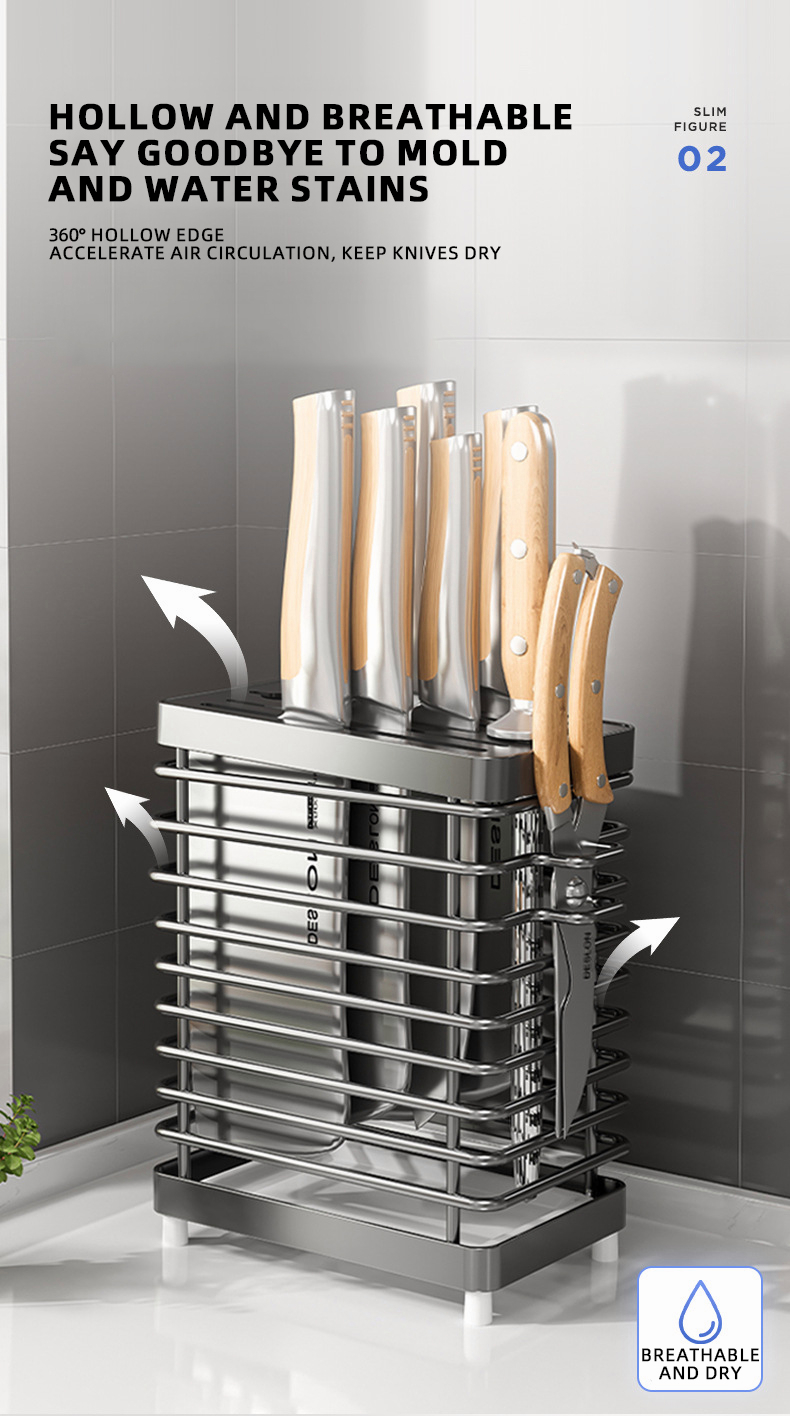 Finelife 304 Stainless Steel Knife Holder Storage Rack Knife Chopsticks ...